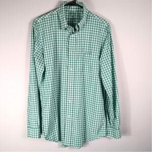 Brooks Brothers Stretch Dress Shirt Medium Green Gingham Button Front Mens